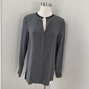 Vince Shirt Womens 6 Gray Black 100% Silk Long Sleeve Tunic Blouse Top High Low